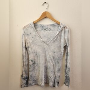 PrAna Long Sleeve Hoodie Lightweight Semi-sheer Shirt Blue White Small‎